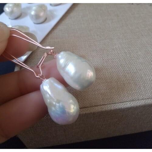 One pair s925 and white freshwater pearl reborn keshi drop hook earrings FPPJ wholesale beads for xmas gift