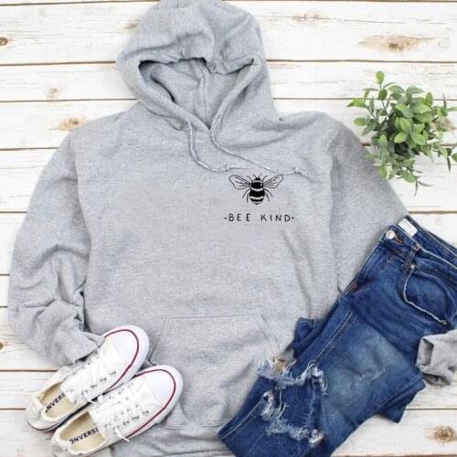 Bee Kind Pocket Print Hoodies Women Fashion Aesthetic Pullover Save The Bees Slogan Jumpers Fall Streetwear Outwear Dropshipping