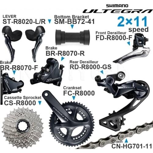SHIMANO ULTEGRA R8020 2x11v Groupset with R8070 Brake R8020 ST Lever Cassette Sprocket Chain Front/Rear Derailleur for Road bike