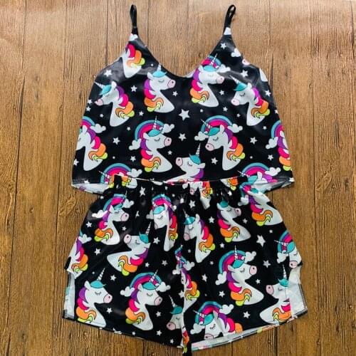 Women Faux Silk Pajamas Sets Cute Animal Cartoon Print Satin Pyjama Sleepwear Fashion Pajamas for Girl Nightwear New 2021 PJS