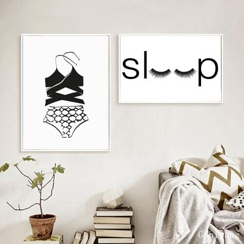 Black and White Simple Dress Poster Letter Sleep Wall Art HD Prints Modular Pictures Canvas Painting Home Decoration For Bedroom