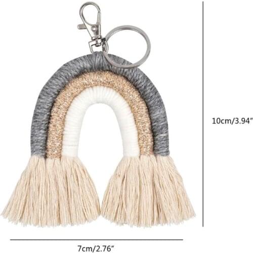 Weaving Rainbow Keychains for Women Boho Handmade key Holder Keyring Macrame Bag Charm Car Hanging Jewelry Gifts