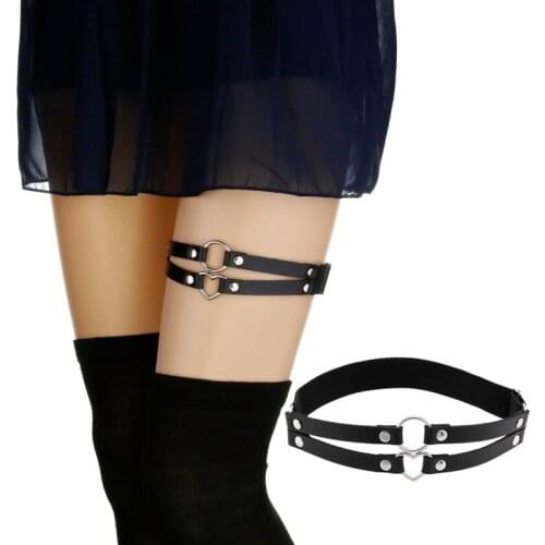 Decopunk Newest Womens Sexy Elasticity Harness Heart Leg Chain Garter Belts Cosplay Spike High Quality Elastic Thigh Ring Garter