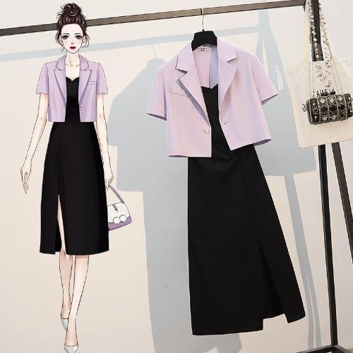 Plus Size Womens 2021 New Summer Small Suit Jacket Dress Plus Size Two-piece Suit Women