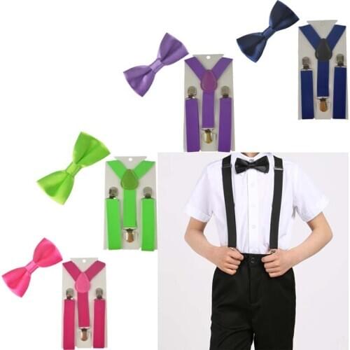 Party Adjustable 2pcs Suspenders Girls Y Back Children Bowties Bow Tie Set Elastic Kids Necktie Braces Bowties Boys