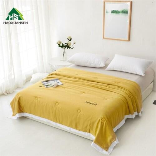 Luxury Yellow Thin Quilt 100% Lyocell Tencel 400 Thread Count Fabric Comforter Summer Thin Bed Cover Adult Blanket Queen King