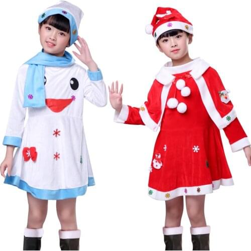 Christmas Santa Claus Costume Cosplay With Hat Children Girls Santa Claus Clothes Fancy Dress New Years Gift Suit