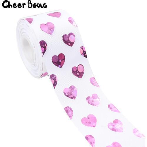 DIY Handmade Ribbons 2Yards White Love Hearts 75mm Wide Wedding Craft Printed Grosgrain Ribbon Party Decor Accessories