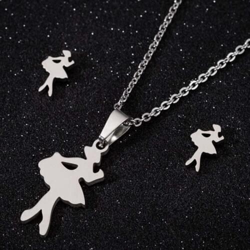 Sasusp Ballet Dancer Pendants Necklaces Choker Chain Necklace Women Stainless Steel Sets For Kids Girls Friend Gift