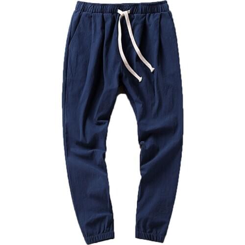 Leisure mens pure color cotton and linen trousers haroun pants fitness pants pants mens cultivate ones morality type street