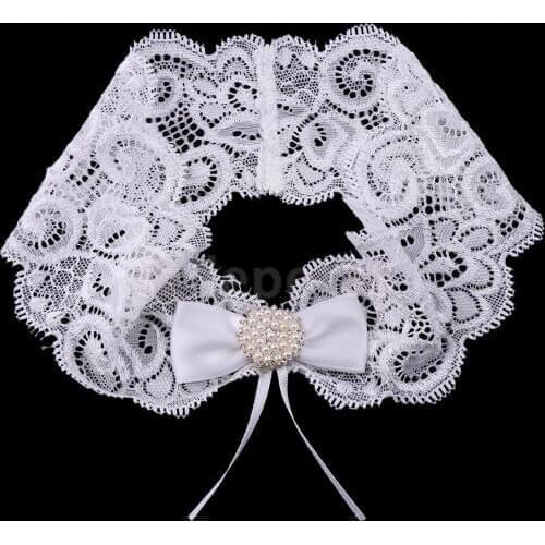 Wedding Bowknot Rhinestone Pearls Lace Garter Bride Flower Applique Keep Toss Bridal Shower White Bride Sling Garter