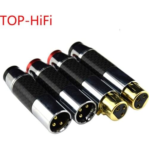 TOP-HiFi 4pcs/lot Audio Carbon Fiber XLR Plug Connector 3Pin Male to Femlae Black XLR wire connector 3PIN XLR plug