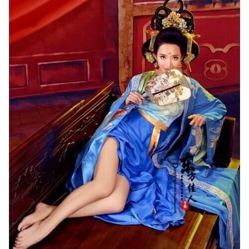 Hui TV Play Legend of Chinese Empress Wu Meiniang Blue Tang Costume Hanfu for Women for Princess