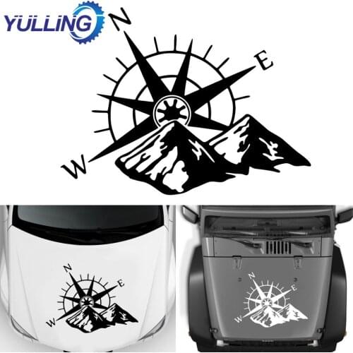 YULLING Car Hood Sticker Compass Mountains Sticker Large Decal Camper Van PVC Motorhome Wall Art Vinyl Car Exterior Accessory