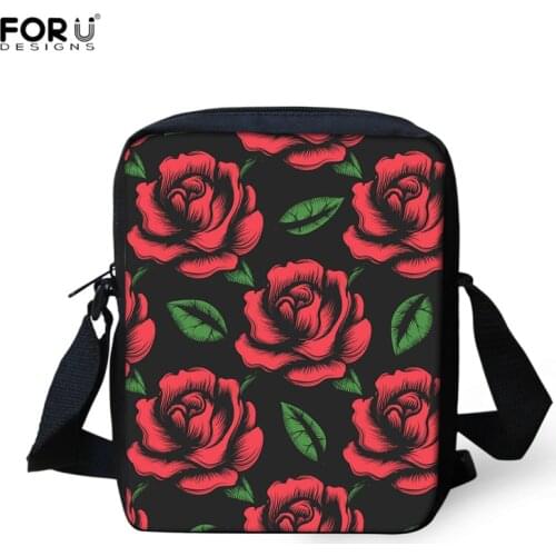 FORUDESIGNS Lady Shoulder Bags With Zipper Casual Mini Messenger Sac for Female Rose Flower Print Portable Travel Bags for Women