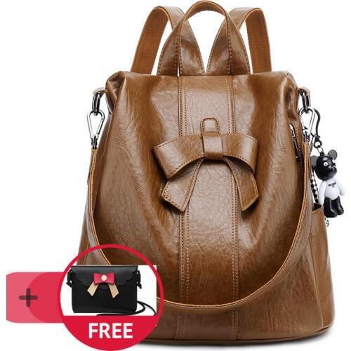 NYHED Women Backpack High Quality PU Knapsack Fashion Bow Black Backpacks For Female Infancy Pack