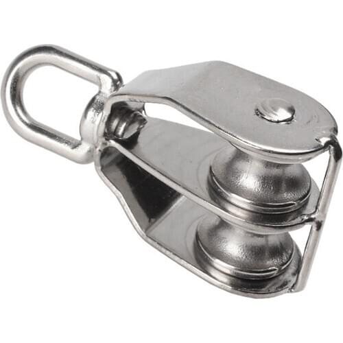 1Pcs M32 Double Pulley Block Chain Traction Wheel Stainless Steel Heavy Duty Steel Swivel Lifting Rope Block Pulley