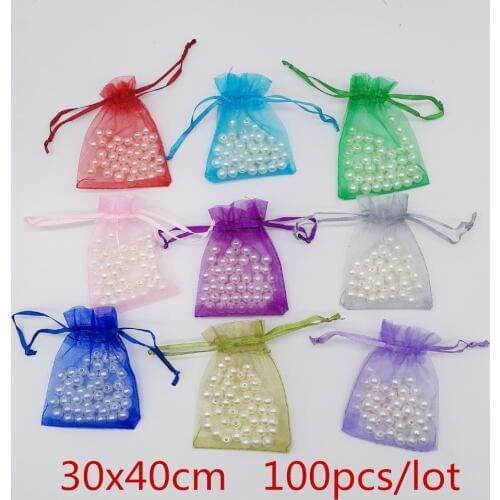 100pcs 30x40 Organza Bag Jewelry Packaging Display Jewellery Pouch Organza Drawstring Wedding Gift Bags Jewelry Packaging Pouch