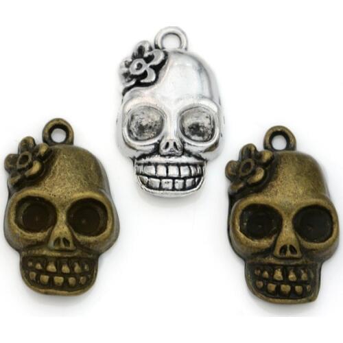 15pcs Tibetan Silver Plated Skull Charm Pendant for Jewelry Making Findings DIY Handmade Craft 21x13mm