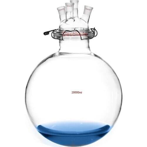 20000ml 24/29 Glass Reactor Four Neck 20L 4-Neck Reaction Flask Kettle With Lid & Steel Clip