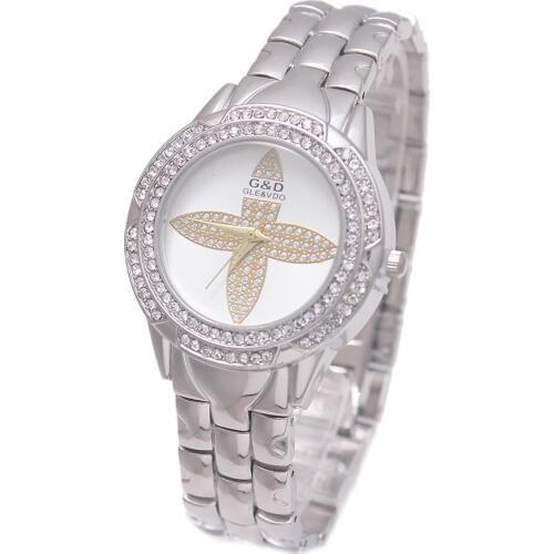 2017 Luxury G&D Women Quartz Wristwatches Silver Crystal Fashion Women Bracelet Watch Stainless Steel Relojes Mujer Clover Gifts