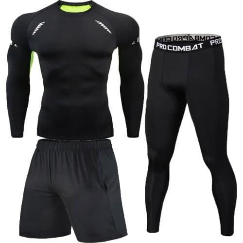 3 pieces/set of mens sportswear, gymnastics, running tights, sportswear, compression pants for weightlifting + fitness tights