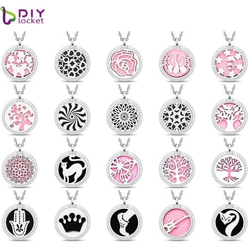 30mm Diffuser Perfume Locket With Rhineston Stainless Steel Aromatherapy Oil Diffuser Necklace Jewelry AB161-180-L60