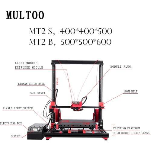 MULTOO 3D Printer MT2 Large 3D Printer Precise Low price 400*400*500 Ball screw Single Dual 3D Printer High Quality Precision