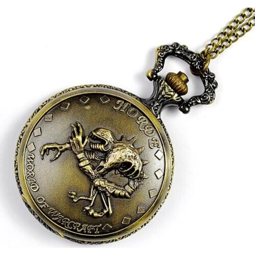 50pcs/lot Retro Bronze Skull Quartz Pocket Watches Men Women Flip Watches Pendant Wholesale