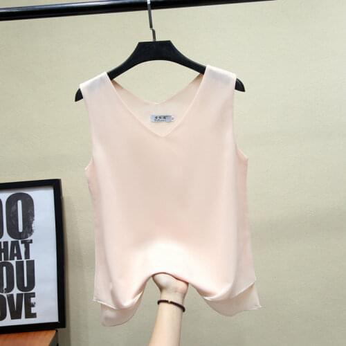 Banerdanni EU 2020 Fashion Brand Top Casual Bottoming Sleeveless Top Chiffon Womens Blouse V-neck Stitching Europe Plus S-5XL