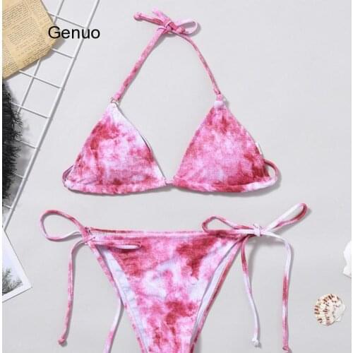 Bikini Sexy Women Push Up Leopard Biquini 2021 Low Waist Brazilian Thong Dye Tie Strap Swimwear Hot Body Suit Bathing Suit