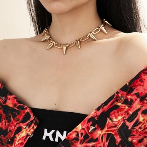 GSOLD Geometric New Spike Rivet Vintage Punk Gothic Chokers Rock Gothic Hip-Pop Link Chain Necklace Women Statement Jewelry Gif