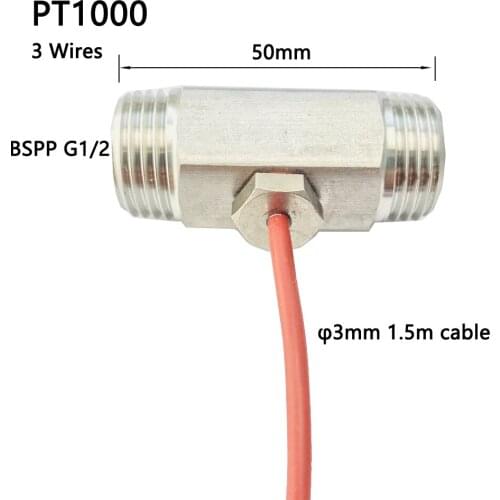 150cm PT1000 Temperature Sensor 3 Wires with Silicone Gel Coated Probe M8 on Nipple G1/2" 0-180 centigrade iSentrol