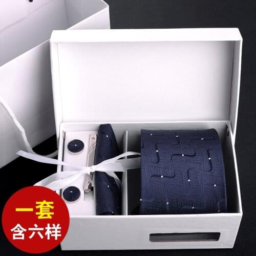 High Quality Mens Six Piece Formal Business Black 8cm Stripe Tie Bridegroom Wedding Gift Box 6 Pieces/set