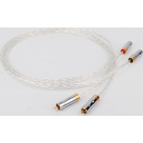 1 pair Hifi 8N OCC Copper Silver Plated RCA to RCA Cable RCA plug to rca Male audio Cable hi-end RCA extension cable cord