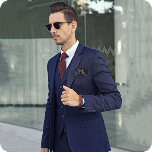 Custom Made Formal Business Navy Blue Men Suit Slim Fit Groom Wedding Tuxedos 3Pieces Jacket Pants Vest Man Blazer Costume Homme