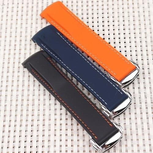 Curved End 20mm 22mm Black Blue Orange With Stitches Rubber Silicone Watch Bands For Omega Seamaster 300 Ocean Straps Bracelets