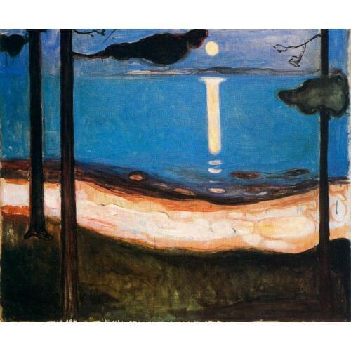 Oil Painting Reproduction on Linen Canvas,moon-light-1895 by Edvard Munch,100% handmade,abstract oil painting