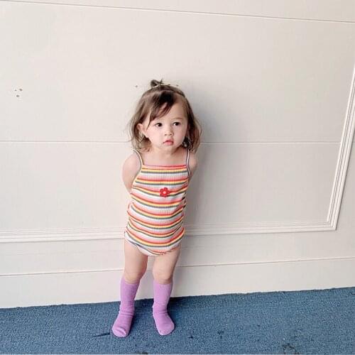 Baby Girl Jumpsuits Newborn Clothes Romper Summer Sleeveless Rainbow Infant Knitted Rompers Children One Piece Suspender Outfits