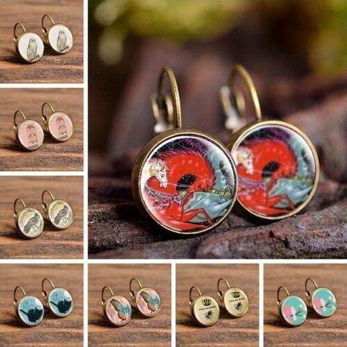 Creative Fashion Handmade Glass Animals Pattern Stud Earrings Vintage Comic Owl Butterfly Earring Fashion Women Girl Jewelry