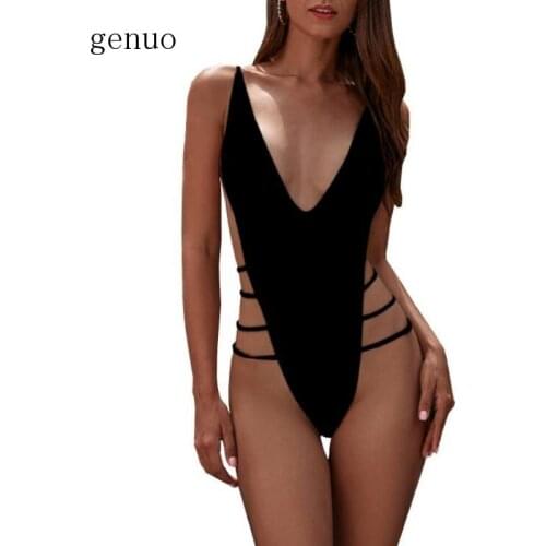 Swimwear Female Back Bandage Deep V Retro Monokini Sexy Tummy Control Swimwear Women Cutout One Piece Swimsuits Womens Swimsuit