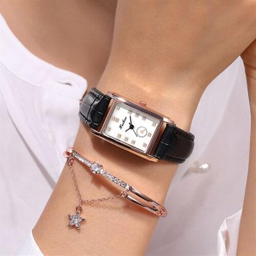 Fashion thin leather belt watch female rectangular rhinestone face trendy female student hand watch