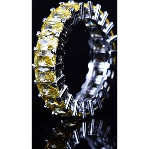 Fashion Exquisite Rings Inlay Yellow Square Cubic Zirconia Simplicity Elegant Womens Wedding Engagement Eternity Ring Gifts