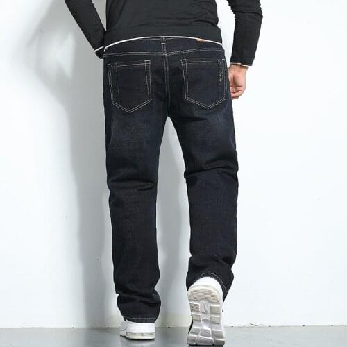 Mens Business Straight Jeans Plus Size 42 44 46 Brand Cotton Stretch Casual Trousers Fashion Blue Black High Grade Denim Pants