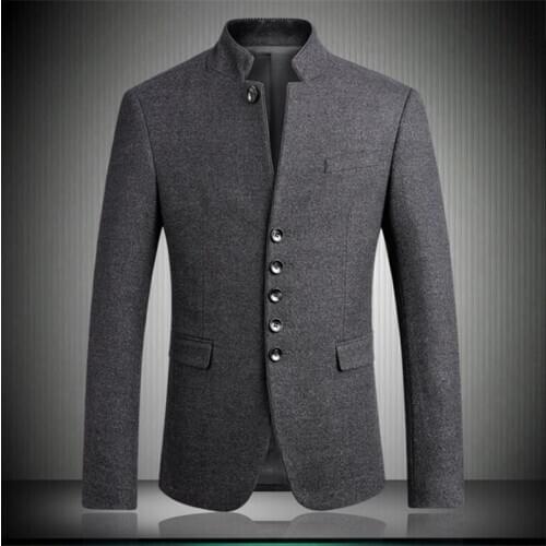 New 2020 Men Blazers Arrival Woolen Stand Collar Chinese Tunic Suits Fashion Gentleman Slim Fit Party Blazer Gray M-3XL 4XL 6622