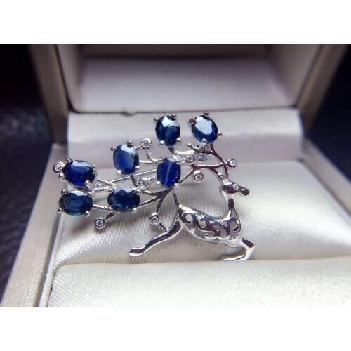 Deer Sapphire brooch Free shipping Natural real Sapphire 925 sterling silver brooch 4*5mm 7pcs gemstone