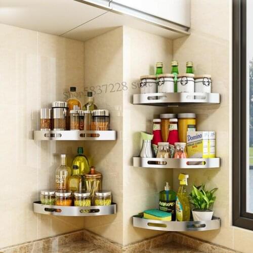 Free punching seasoning supplies storage kitchen triangle racks wall-mounted 304 stainless steel corners to save space