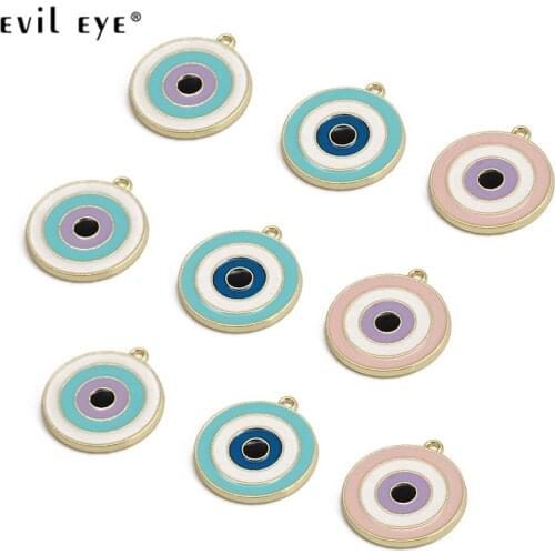 Evil Eye Multi Color Turkish Evil Eye Round Pendant Charm Gold Color Alloy Pendant for Necklace Jewelry Making Accessories BE178