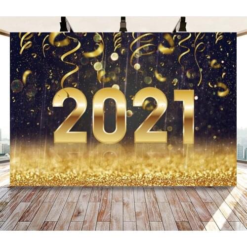 Christmas 2021 Happy New Year Light Brokeh Golden Ribbons Scenes Backdrop Photography Background For Photo Studio Photophone