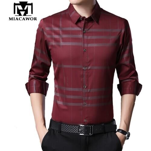 MIACAWOR New Fashion Dress Shirt Mens Casual Men Plaid Shirts Spring Long Sleeve Shirts Men Slim Fit Camisa Masculina C578